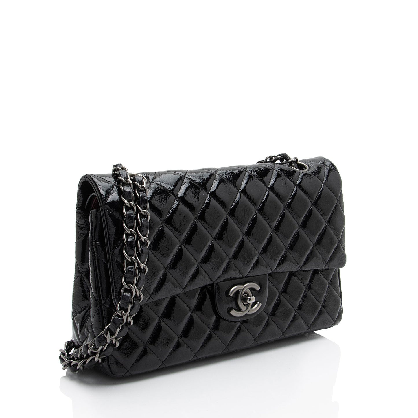 Chanel Crumpled Patent Leather Classic Medium Double Flap Bag (SHF-Bt2Jh2)