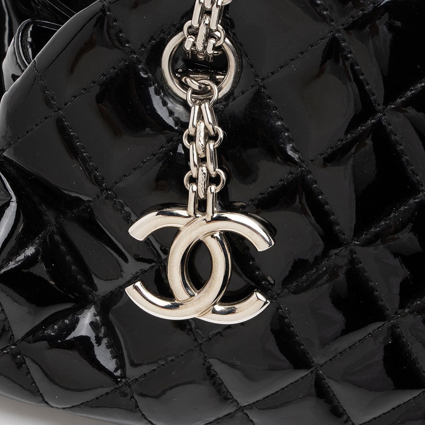 Chanel Patent Leather Just Mademoiselle Bowler Bag (SHF-HYGAdd)