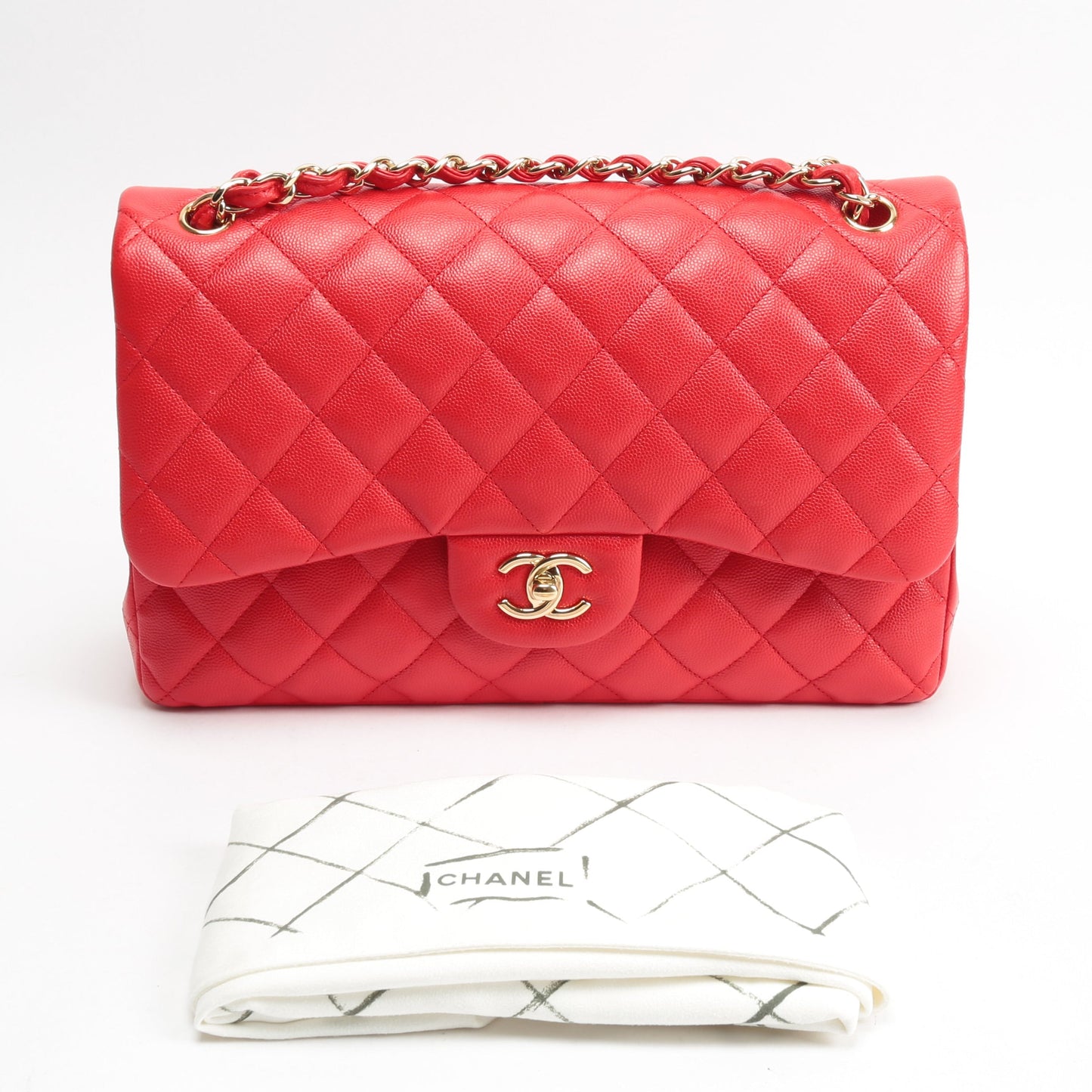 CHANEL Jumbo Double Flap Caviar Red