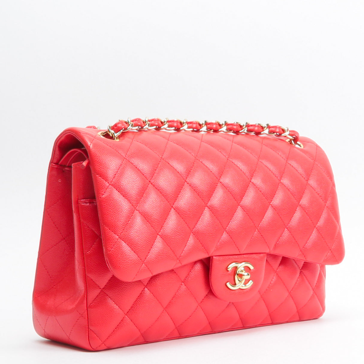 CHANEL Jumbo Double Flap Caviar Red