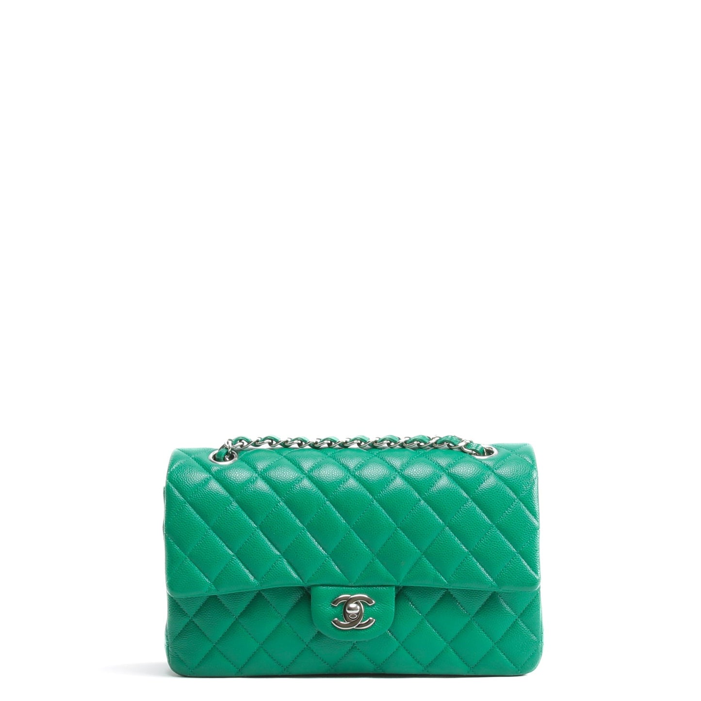 CHANEL Double Flap Medium Quilted Caviar Emerald Green