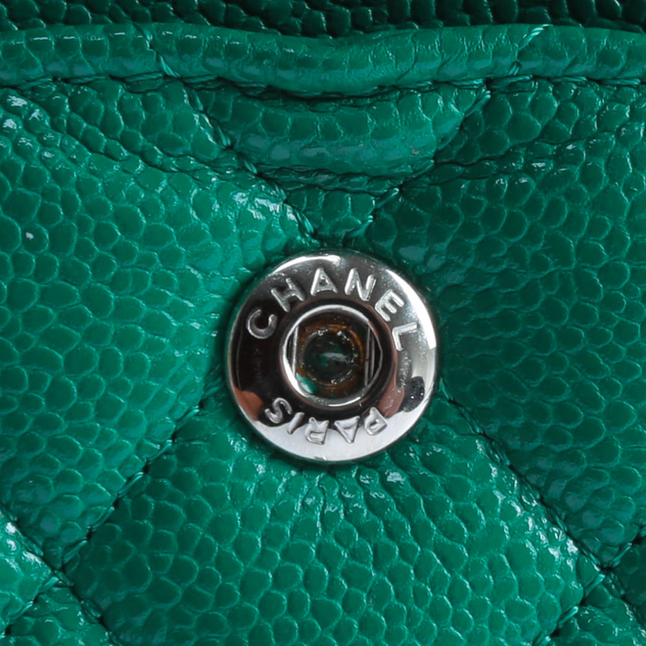 CHANEL Double Flap Medium Quilted Caviar Emerald Green