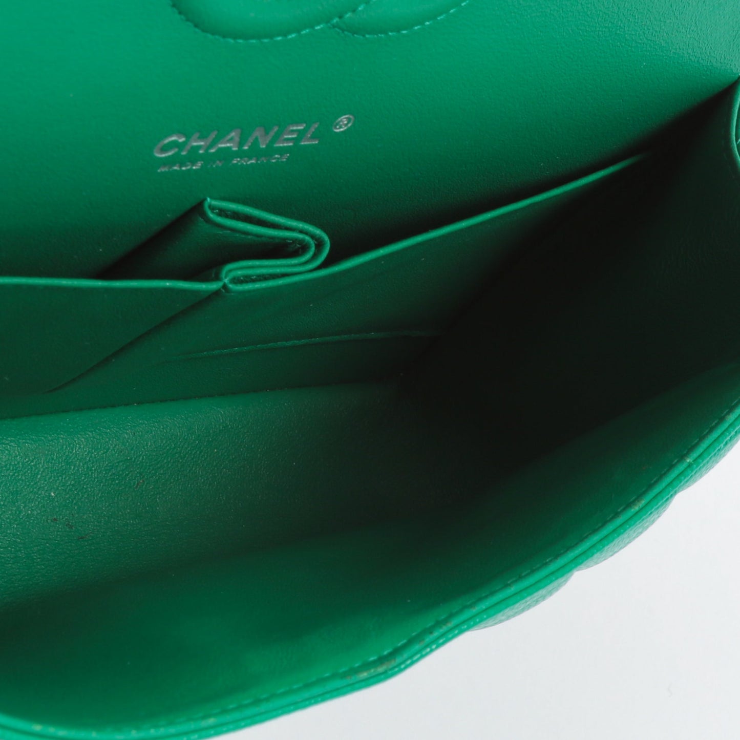 CHANEL Double Flap Medium Quilted Caviar Emerald Green