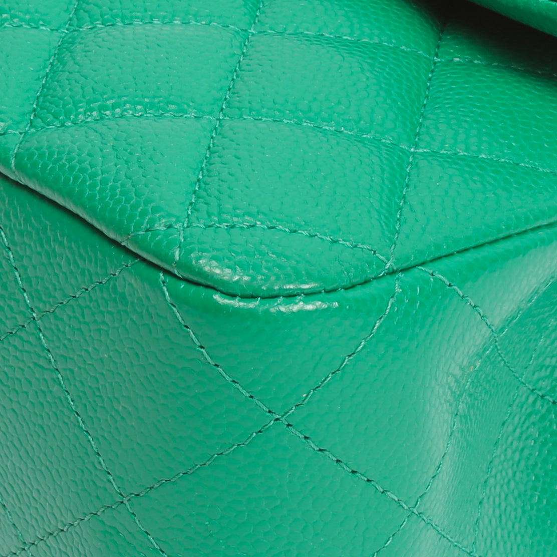 CHANEL Double Flap Medium Quilted Caviar Emerald Green