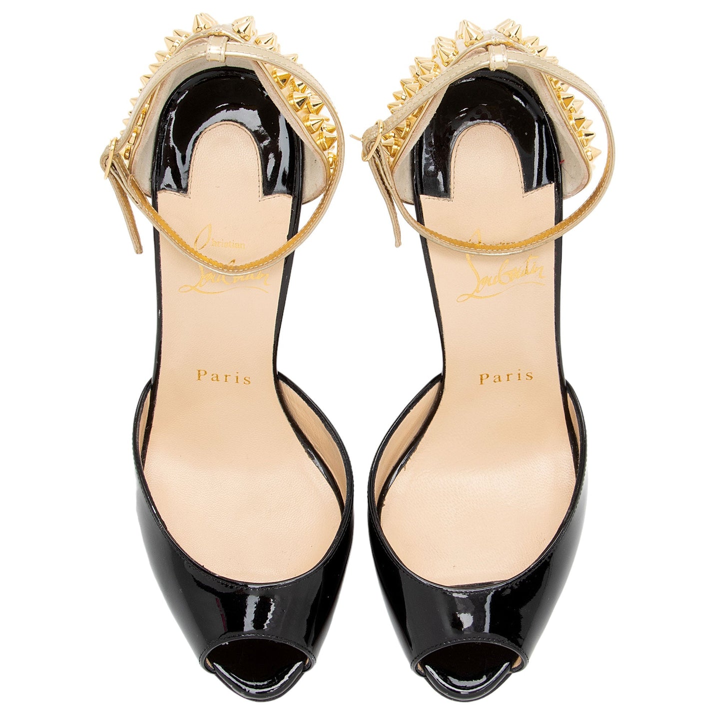 Christian Louboutin Patent LeatherSpiked Pina Peep Toe Pumps - Size 7.5 / 37.5 (SHF-zYVRlN)