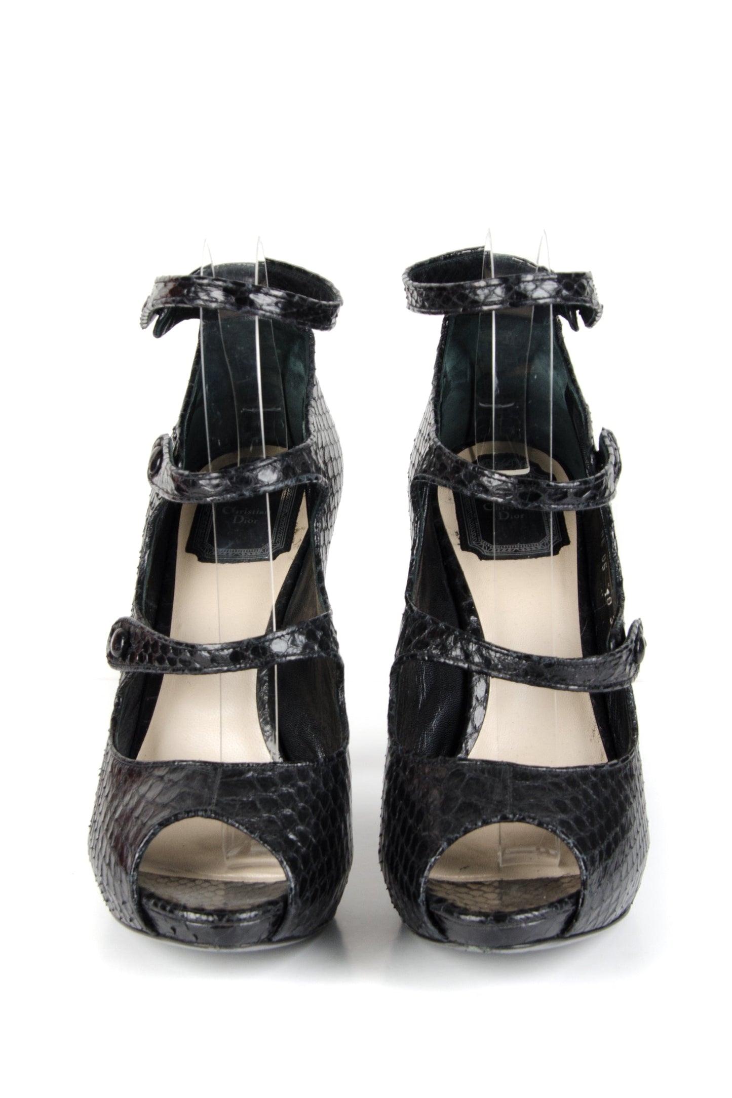 Snakeskin Leather Multi Strap Peep Toe