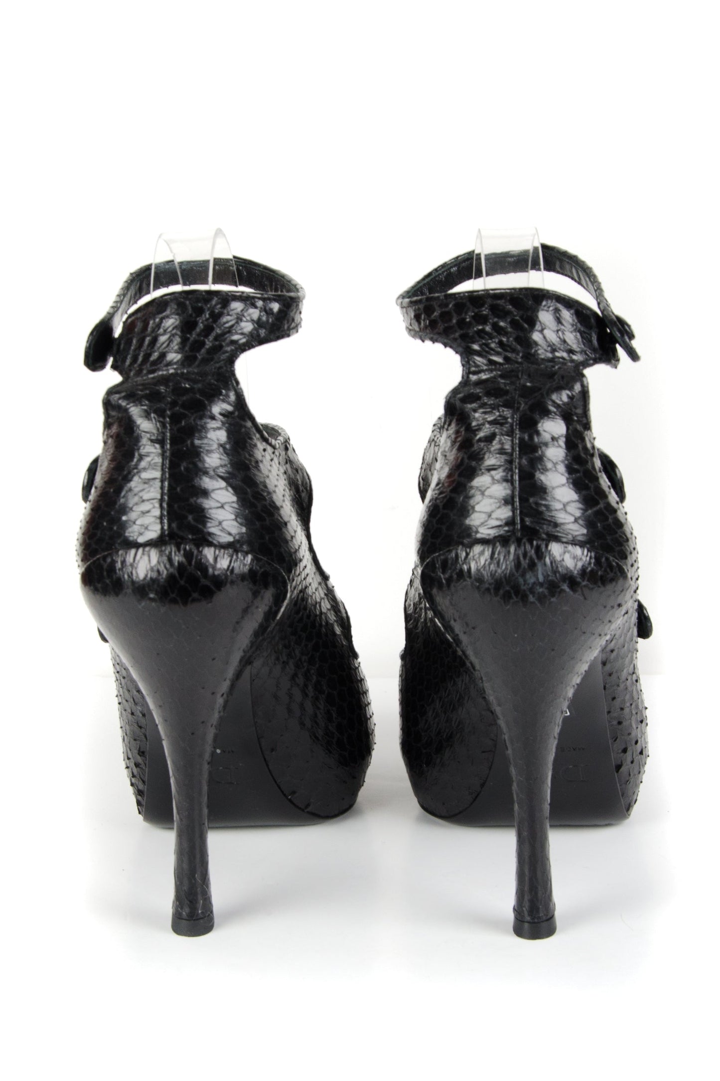 Snakeskin Leather Multi Strap Peep Toe