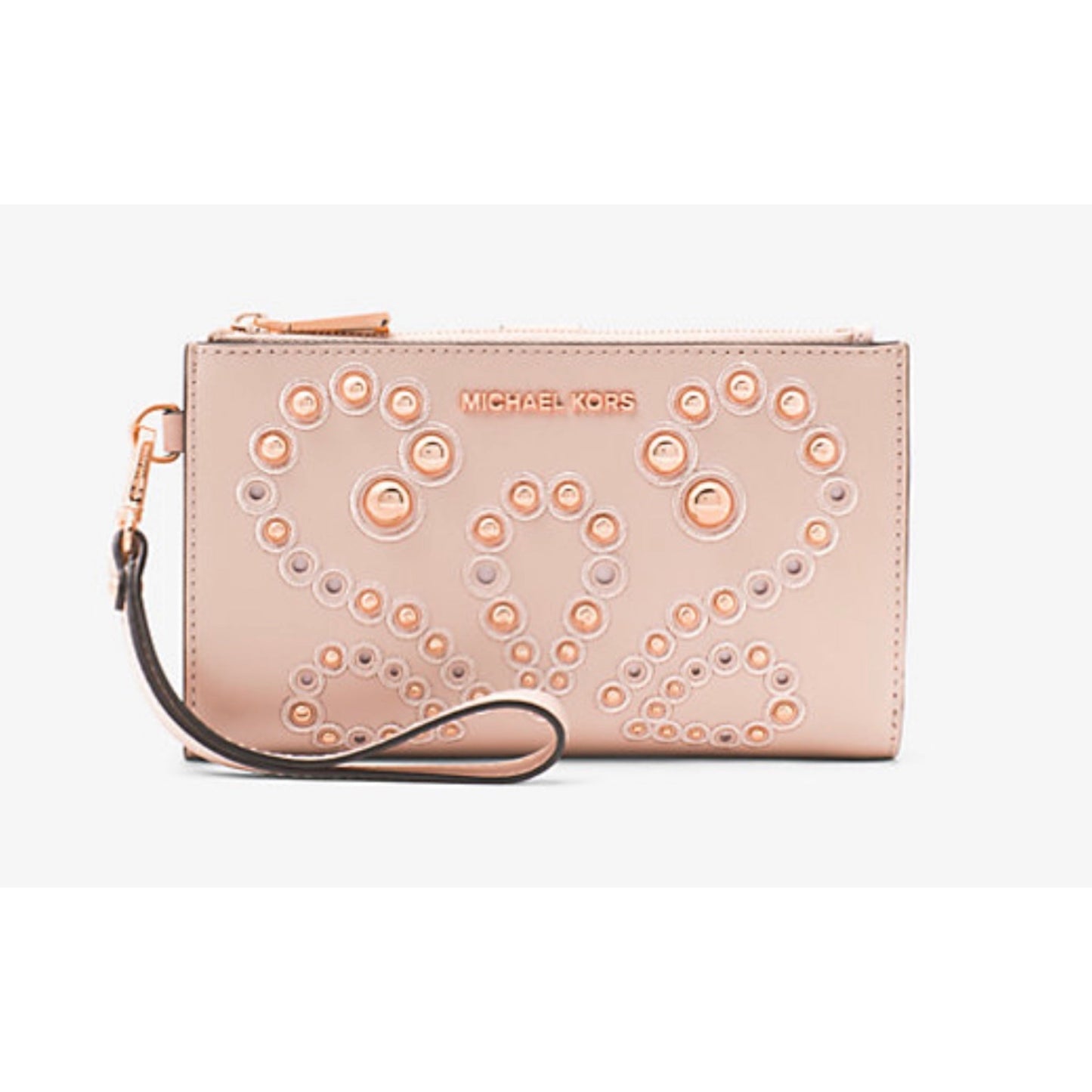 MICHAEL KORS Adele Embellished Leather Wallet/ Phone/ Wristlet Blush Pink