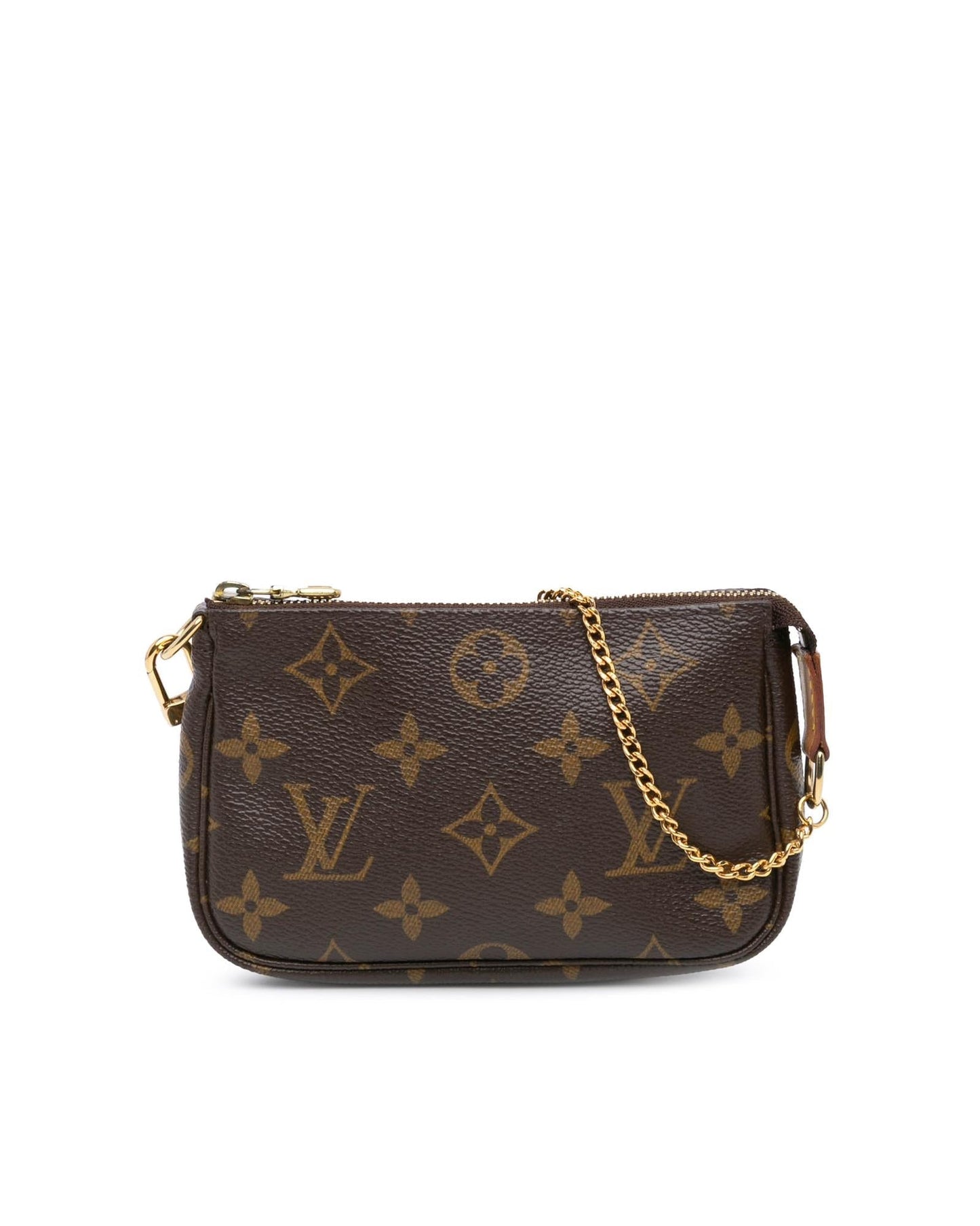 Monogram Canvas Mini Pochette with Chain Handle and Top Zip Closure