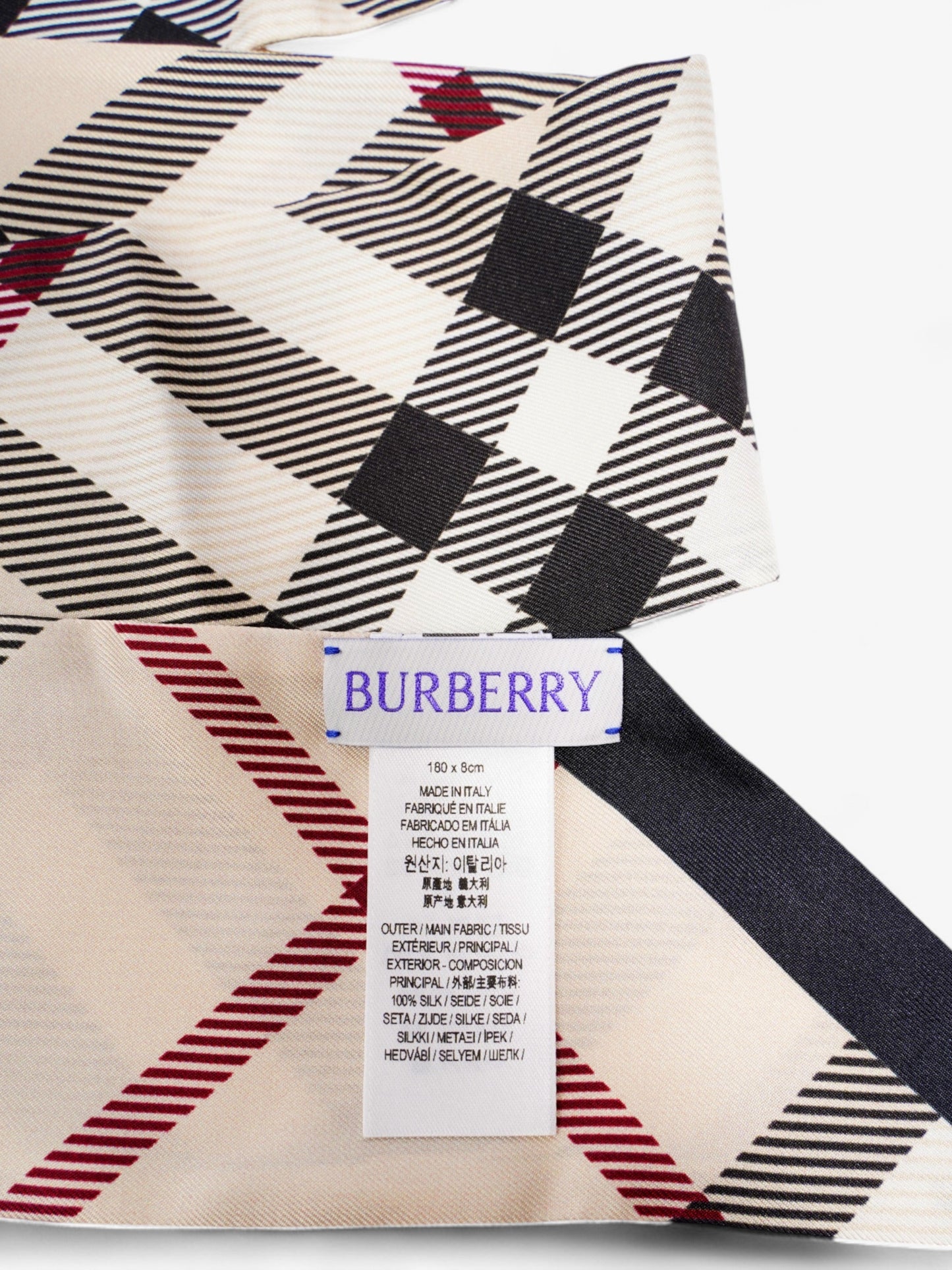 Burberry Large Vintage Reverse Lining Skinny Scarf Stone Silk
