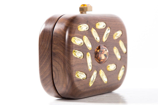 Devi Kroell Wooden Box Crystal Embellished Clutch