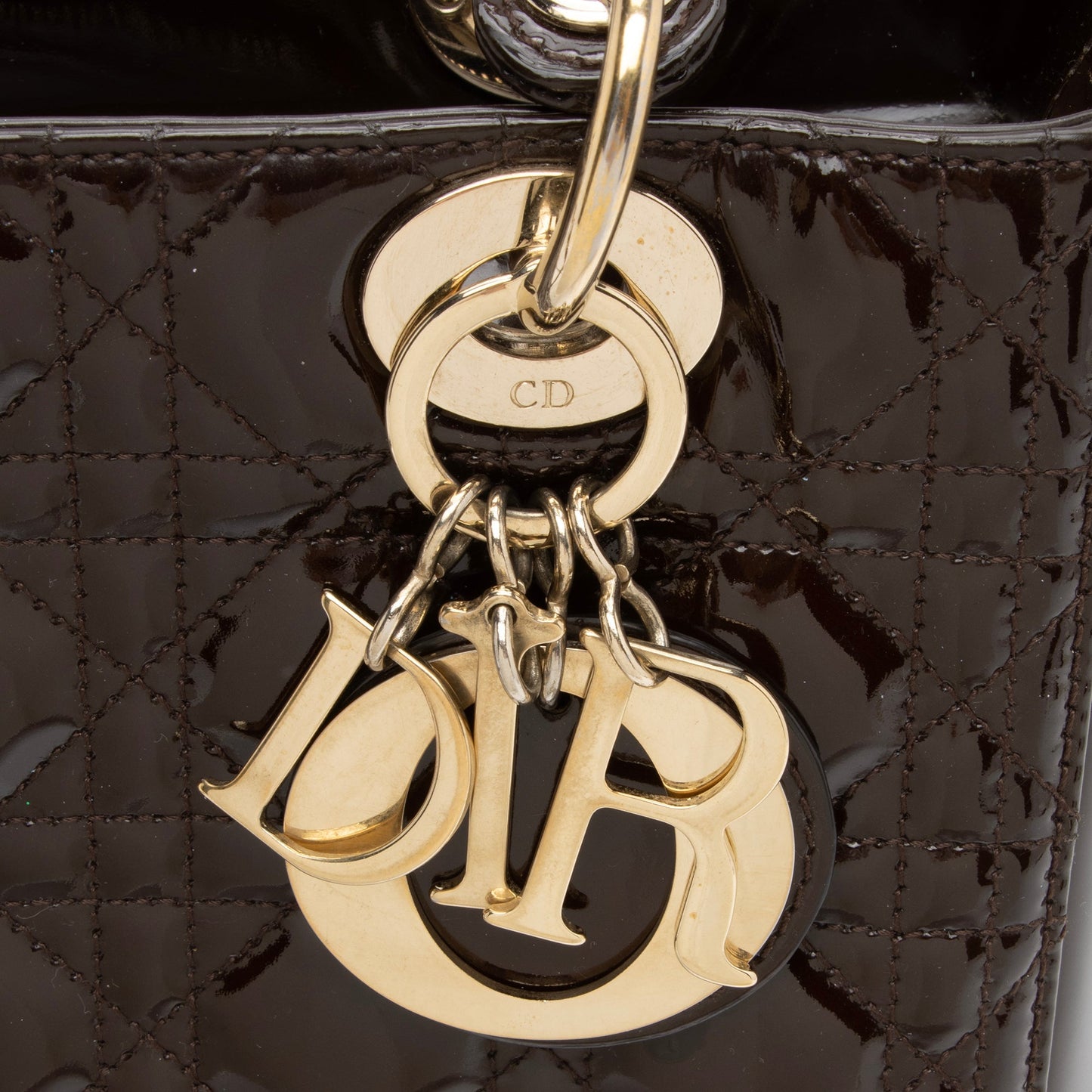 Dior Patent Leather Lady Dior Medium Tote (SHF-c6eBWA)