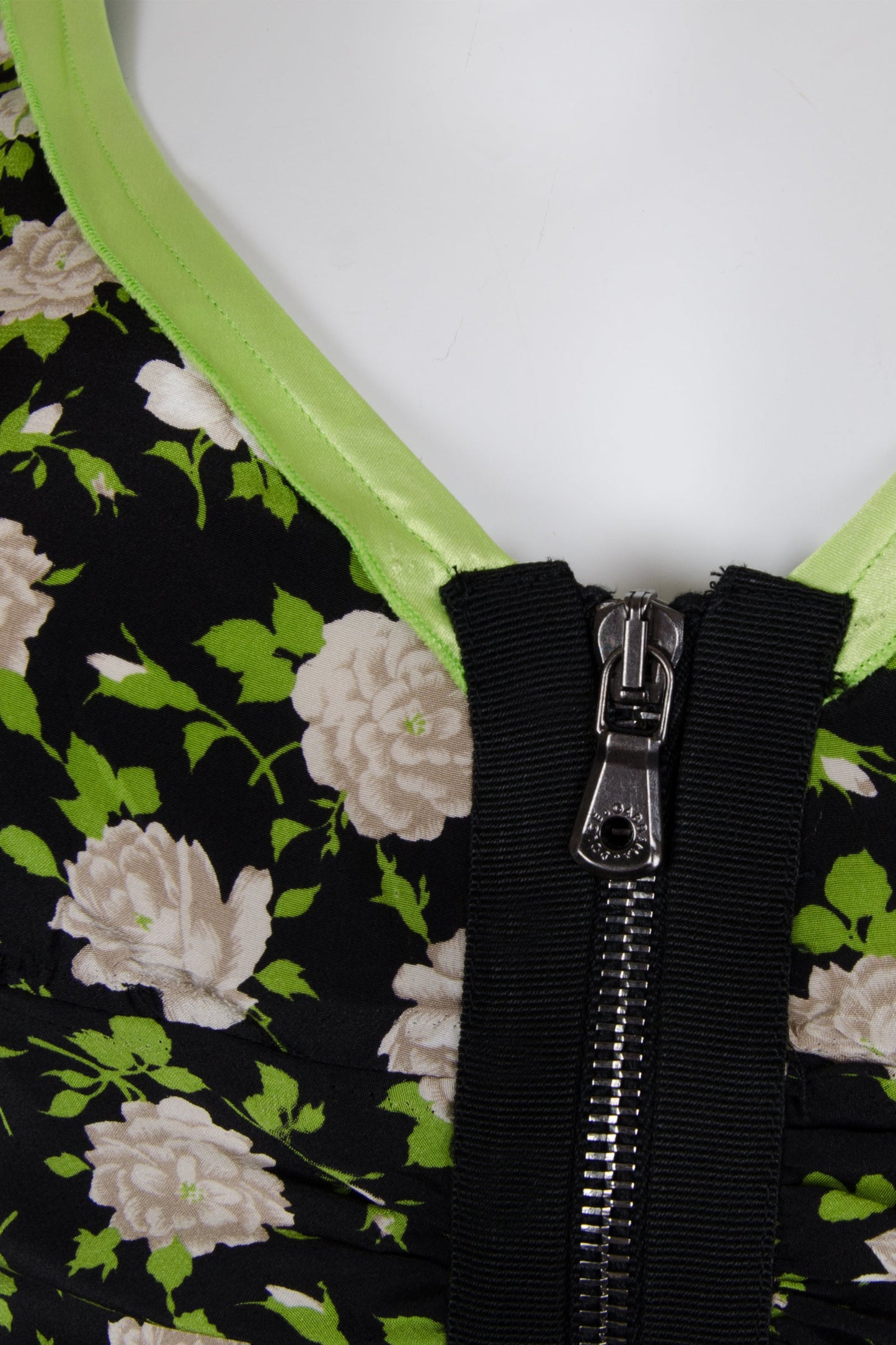 Silk Floral Puff Sleeve Zip Blouse