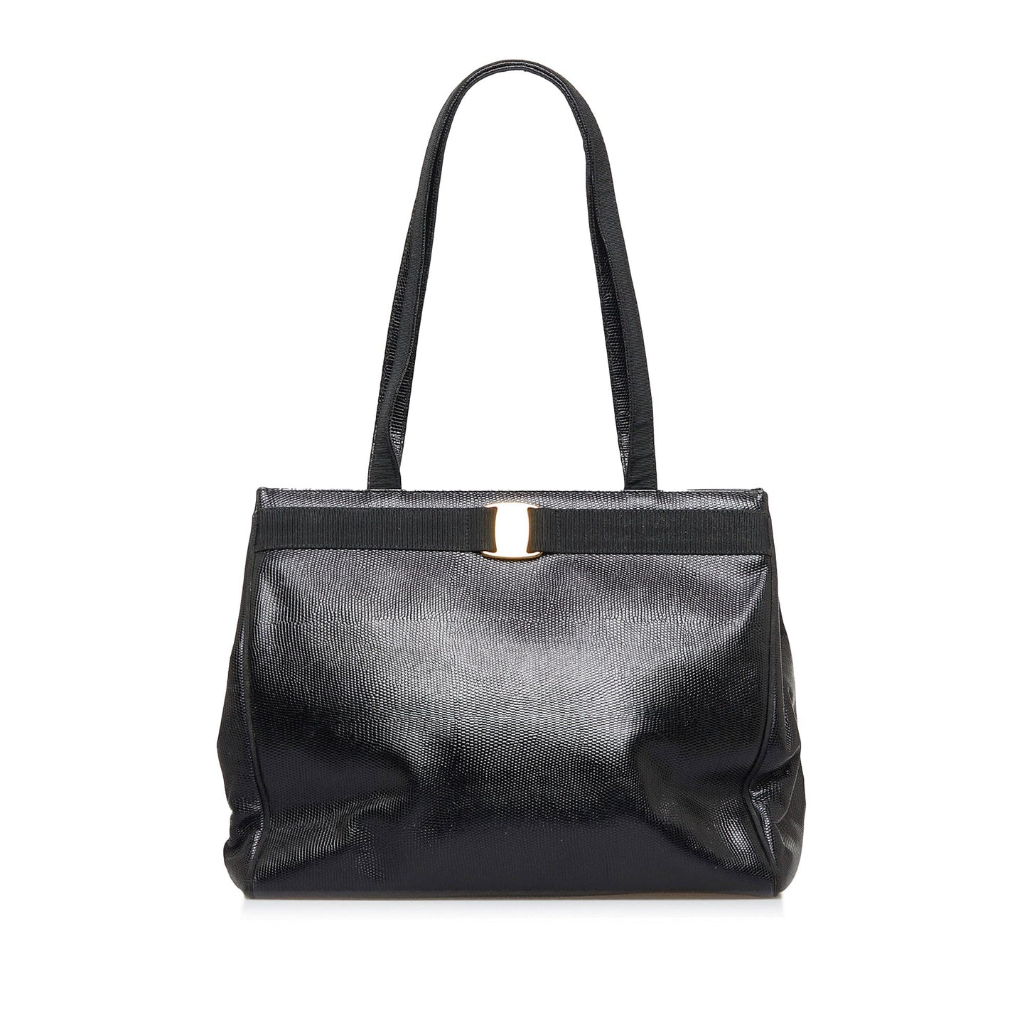 Black Ferragamo Vara Embossed Tote
