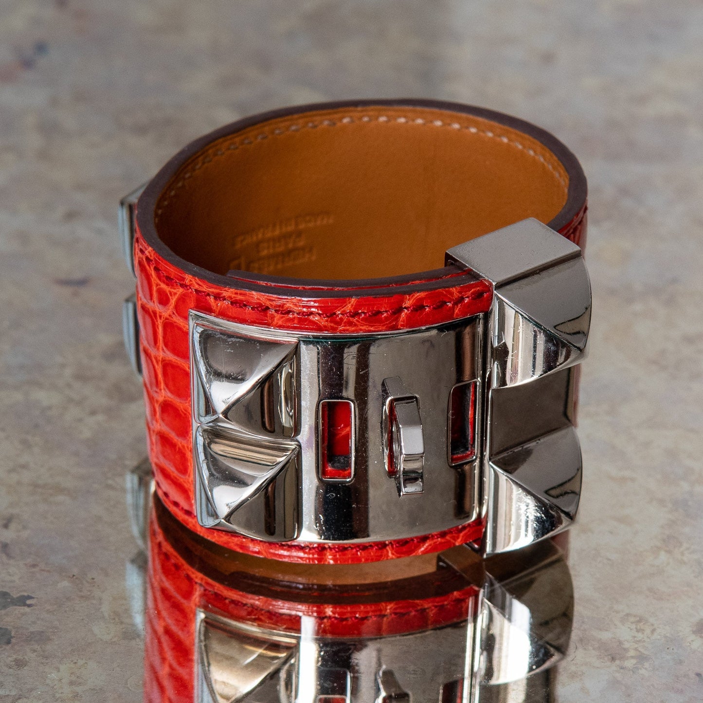 Hermes Red Orange  Collier De Chien Cuff Size Small