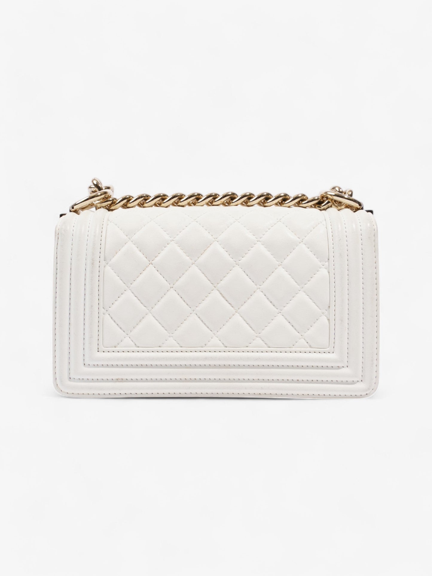 Chanel Boy Bag White Lambskin Leather Small