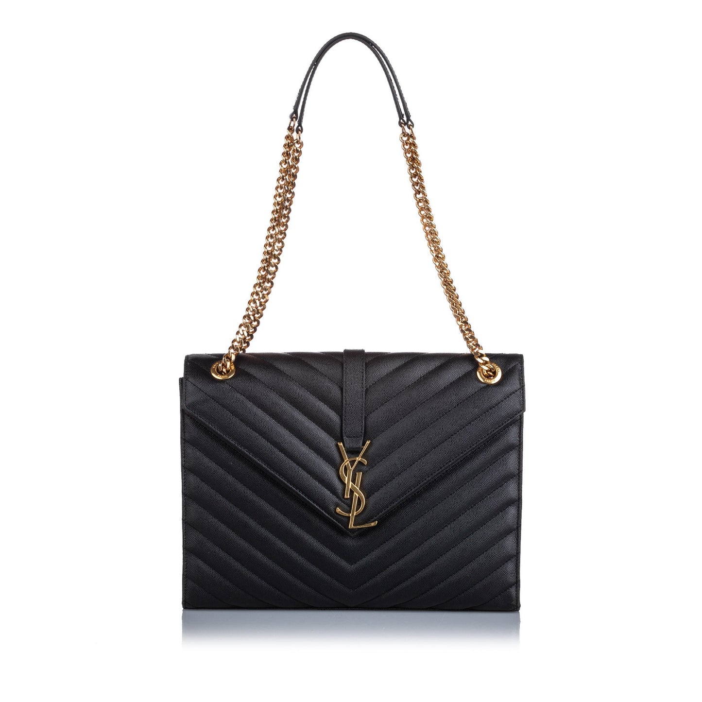 Yves Saint Laurent Matelasse Envelope Medium Black Grained Leather
