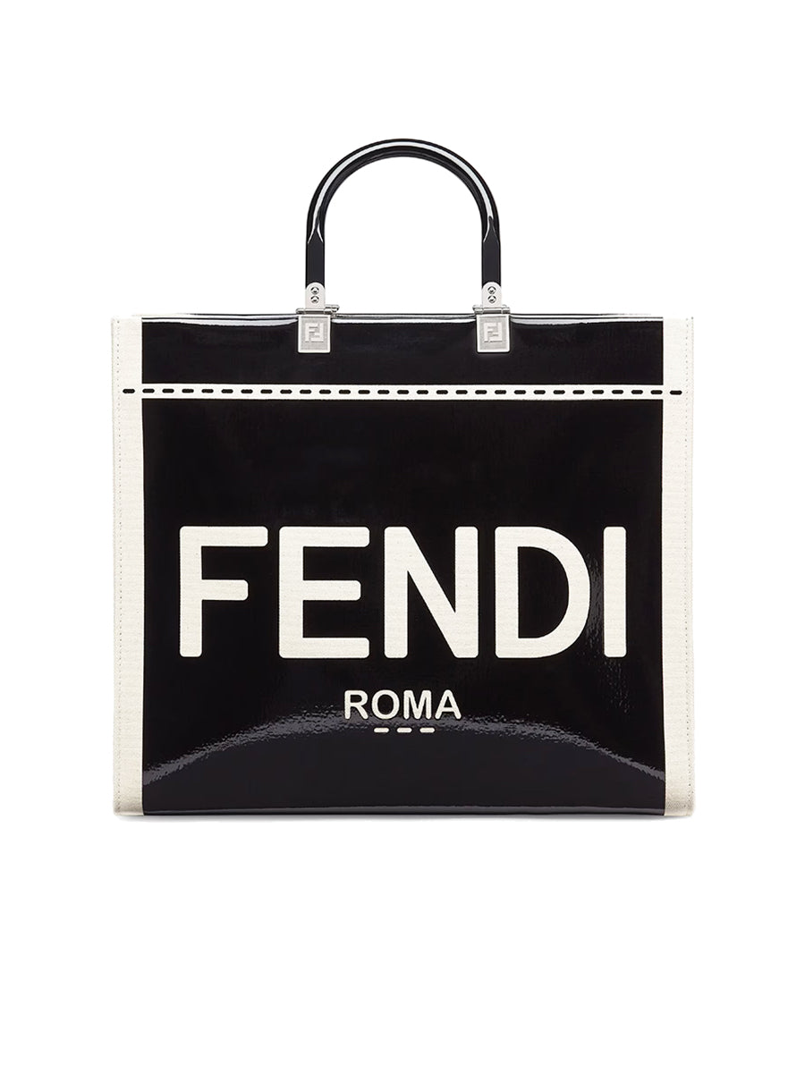 Medium Sunshine Shopper Canvas and Black Patent Leather