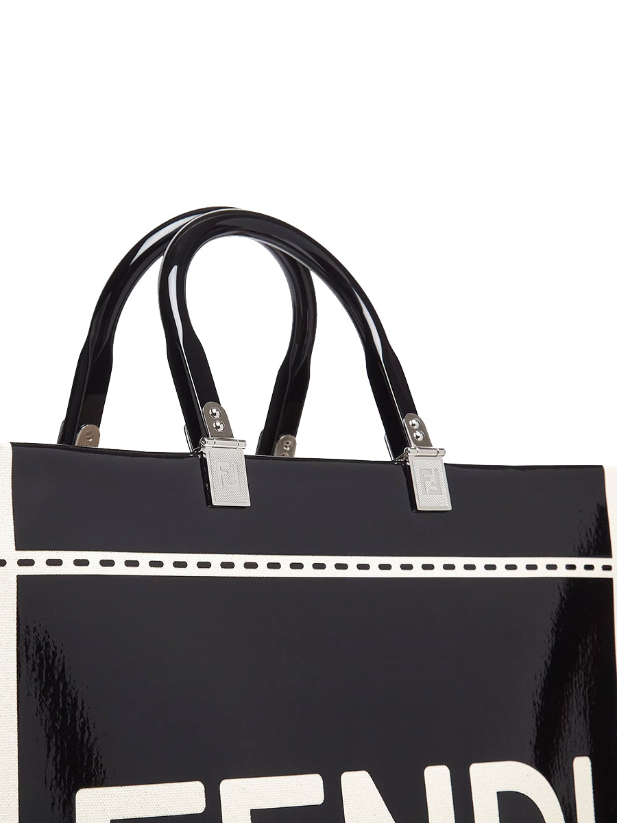 Medium Sunshine Shopper Canvas and Black Patent Leather