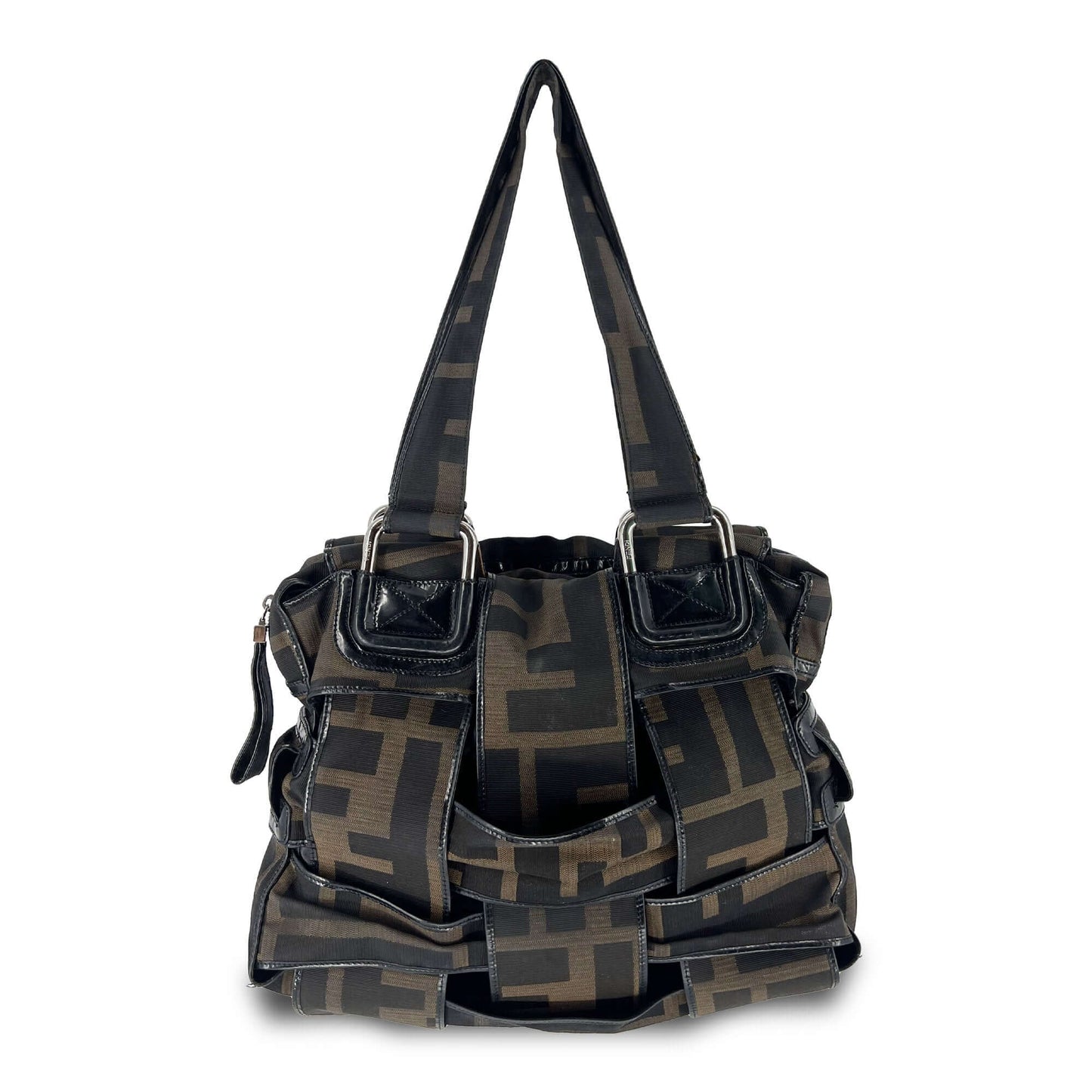 Fendi Zucca Woven Crossword Black-Brown Canvas Bag
