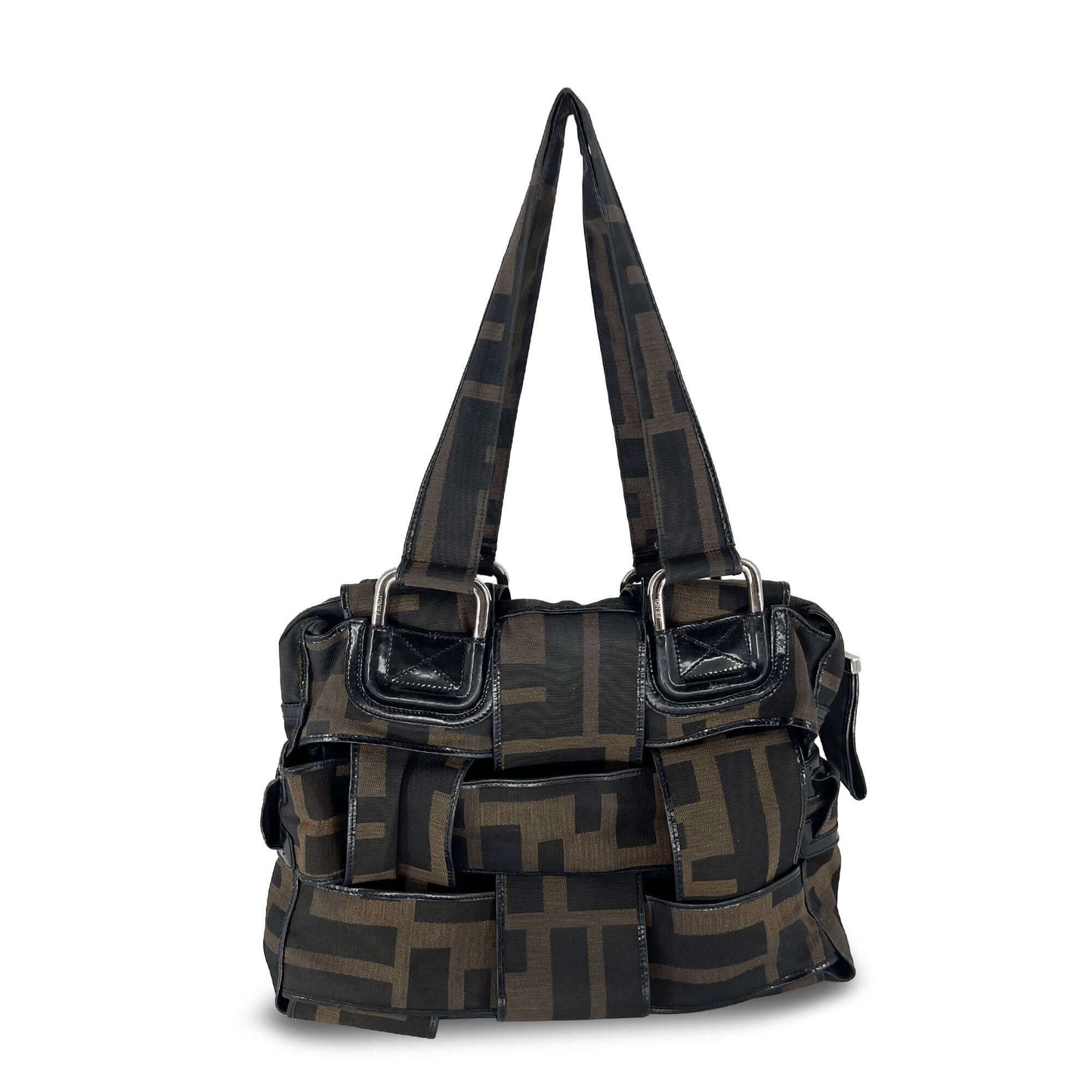 Fendi Zucca Woven Crossword Black-Brown Canvas Bag
