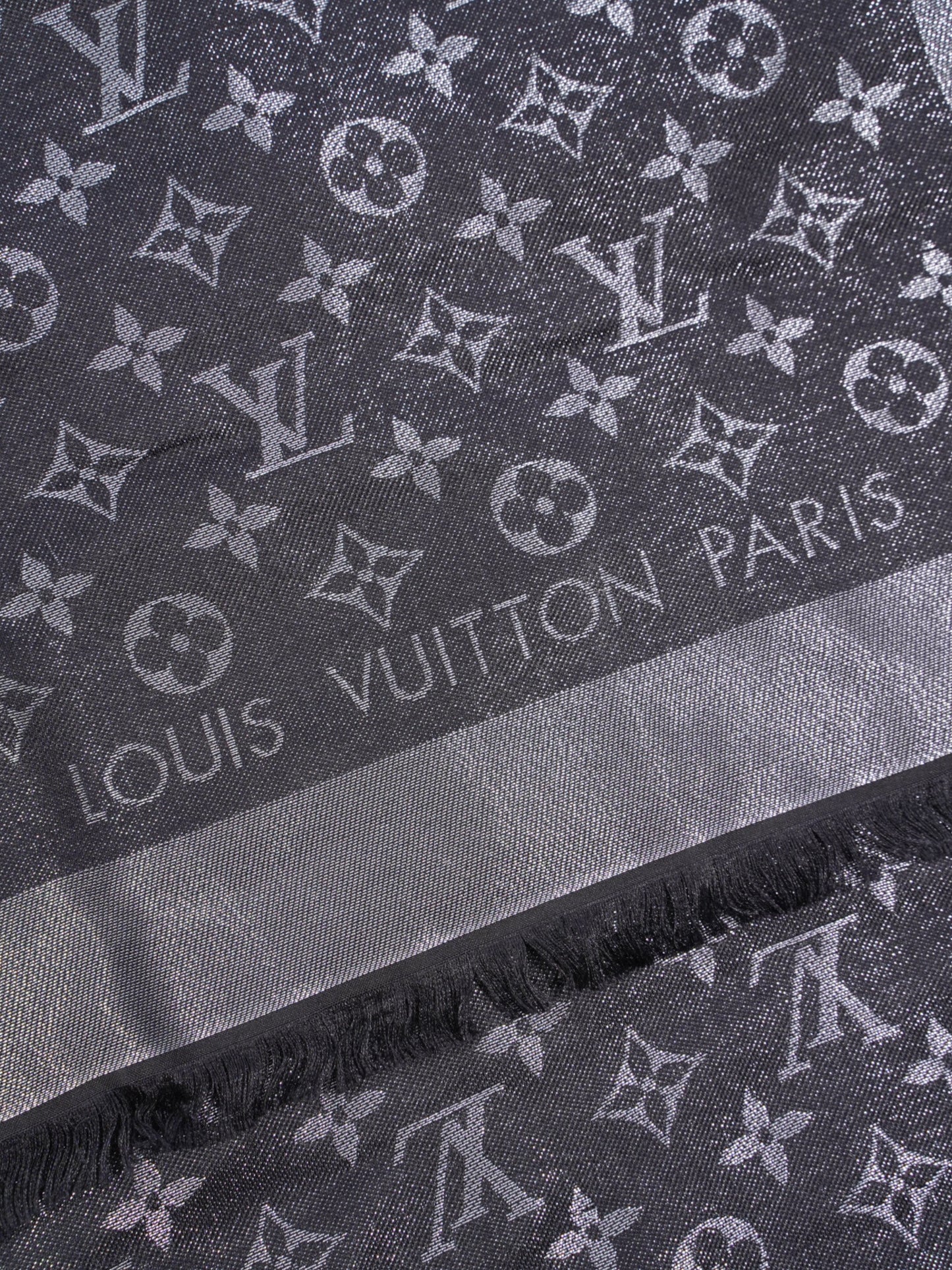 Louis Vuitton Chale Shawl Black Monogram Silk