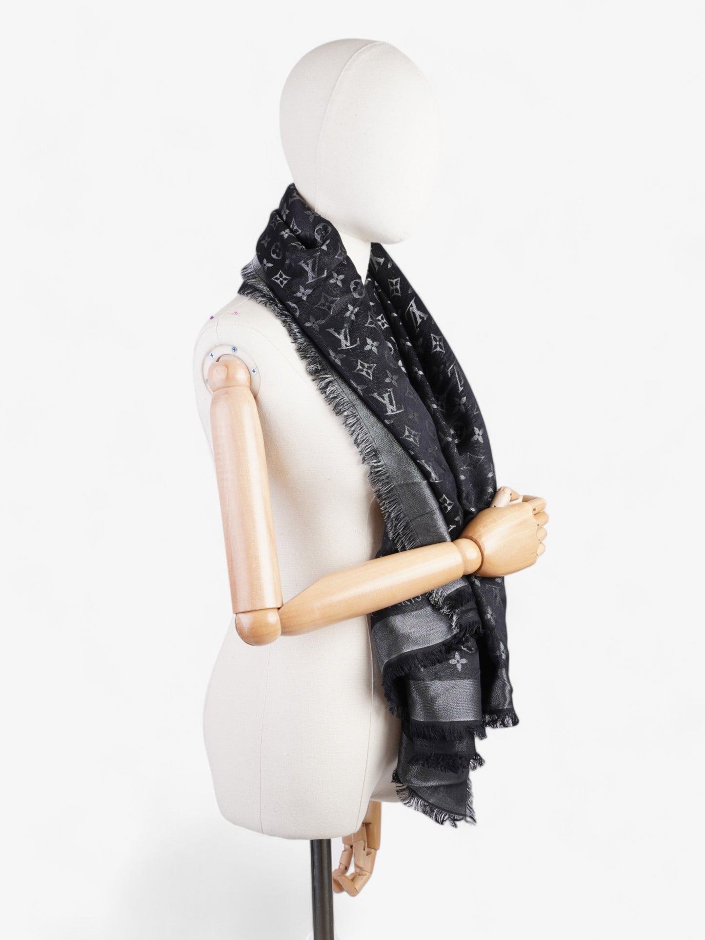 Louis Vuitton Chale Shawl Black Monogram Silk