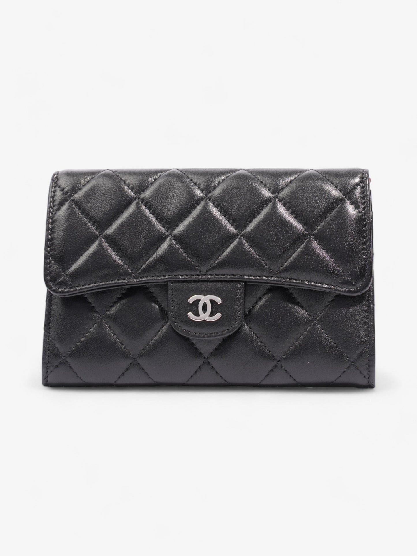 Chanel Classic Flap Wallet Black / Silver Lambskin Leather