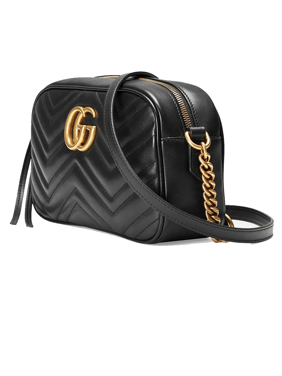 GG Marmont Small MatelassÃƒÆ’Ã‚Â© Zipped Black Leather Shoulder Bag