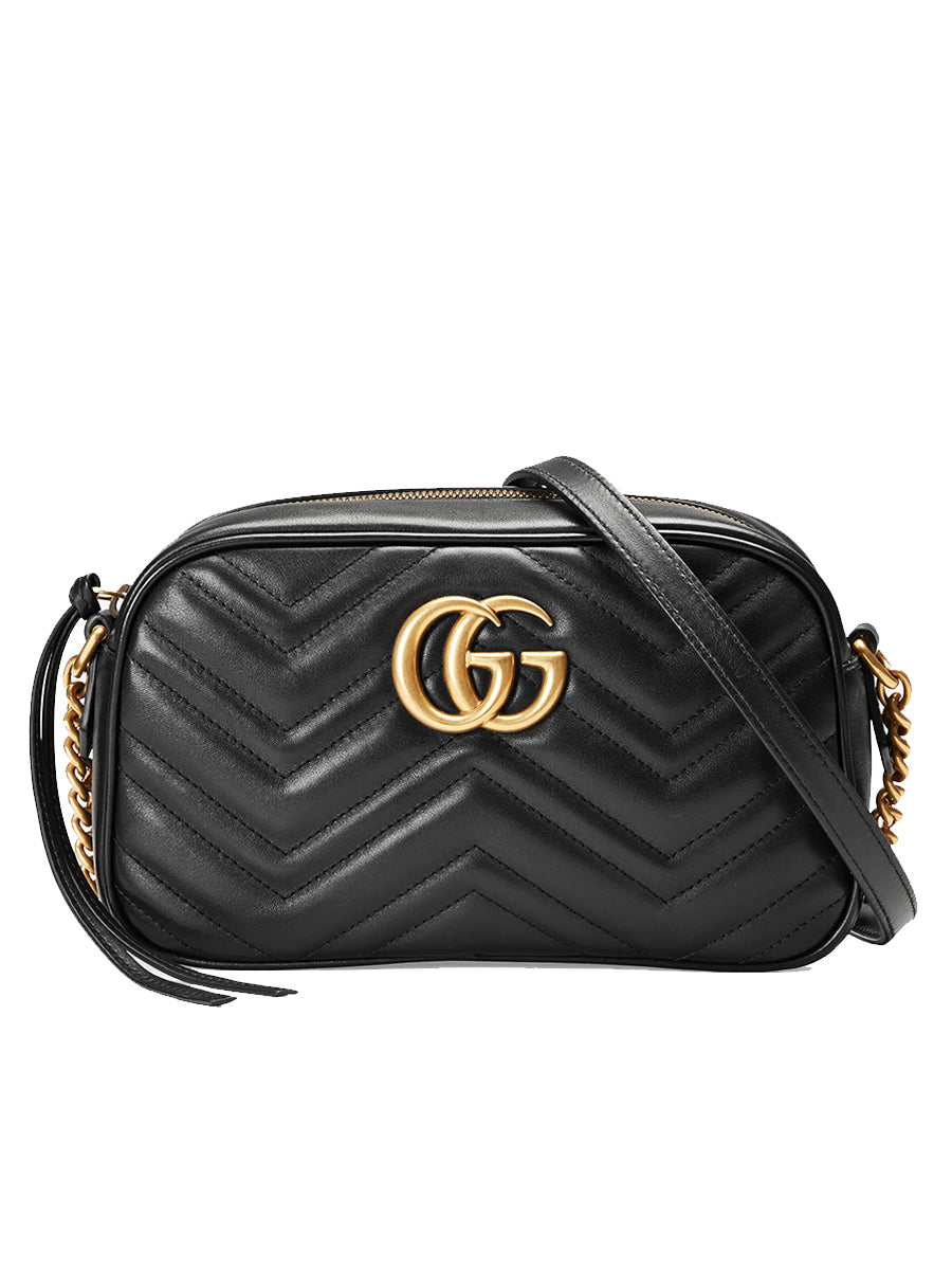 GG Marmont Small MatelassÃƒÆ’Ã‚Â© Zipped Black Leather Shoulder Bag
