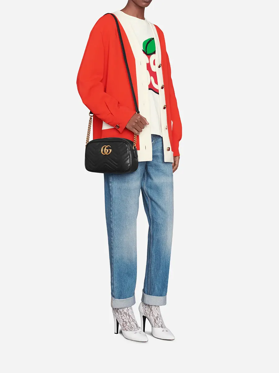 GG Marmont Small MatelassÃƒÆ’Ã‚Â© Zipped Black Leather Shoulder Bag