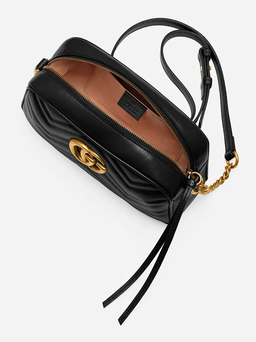 GG Marmont Small MatelassÃƒÆ’Ã‚Â© Zipped Black Leather Shoulder Bag