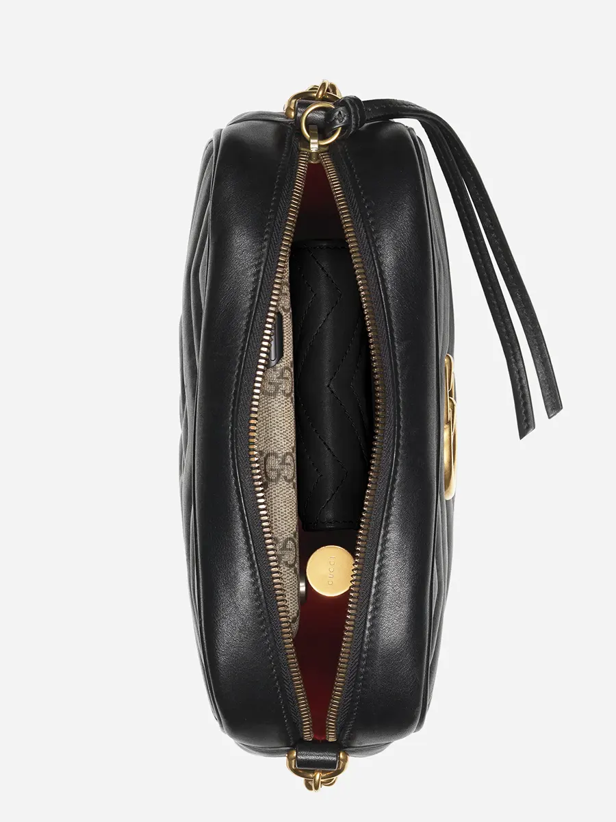 GG Marmont Small MatelassÃƒÆ’Ã‚Â© Zipped Black Leather Shoulder Bag