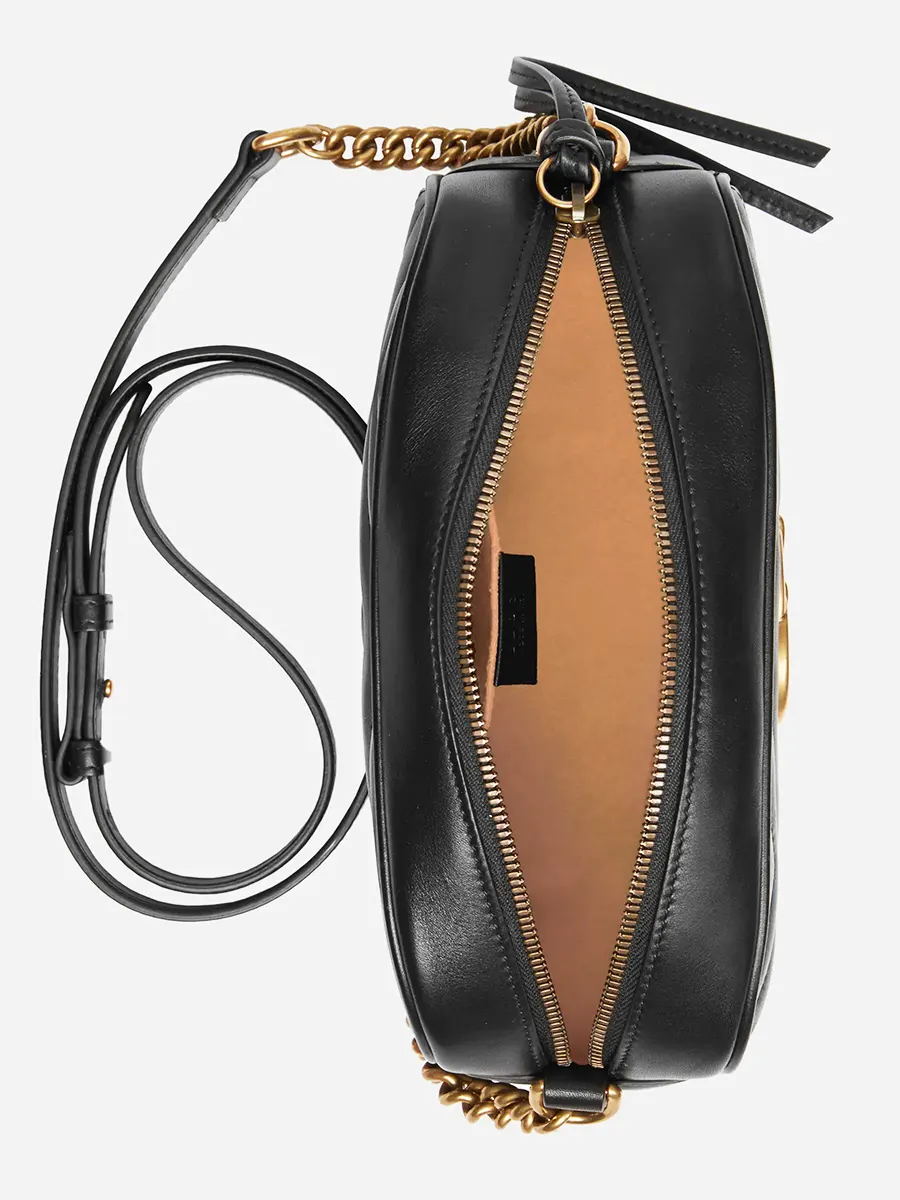 GG Marmont Small MatelassÃƒÆ’Ã‚Â© Zipped Black Leather Shoulder Bag