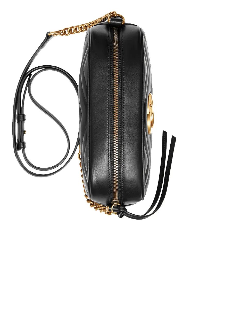 GG Marmont Small MatelassÃƒÆ’Ã‚Â© Zipped Black Leather Shoulder Bag