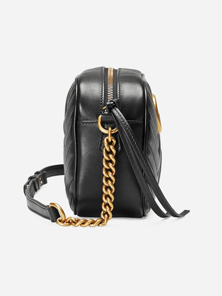 GG Marmont Small MatelassÃƒÆ’Ã‚Â© Zipped Black Leather Shoulder Bag