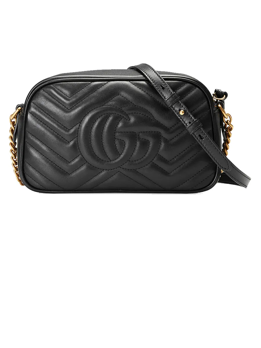 GG Marmont Small MatelassÃƒÆ’Ã‚Â© Zipped Black Leather Shoulder Bag