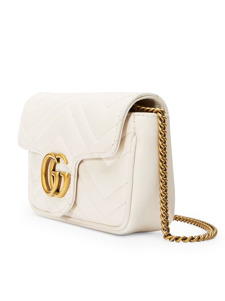 GG Marmont Super Mini MatelassÃƒÆ’Ã‚Â© White Leather Shoulder Bag