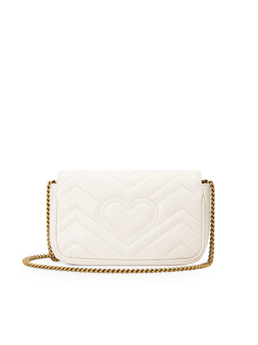 GG Marmont Super Mini MatelassÃƒÆ’Ã‚Â© White Leather Shoulder Bag