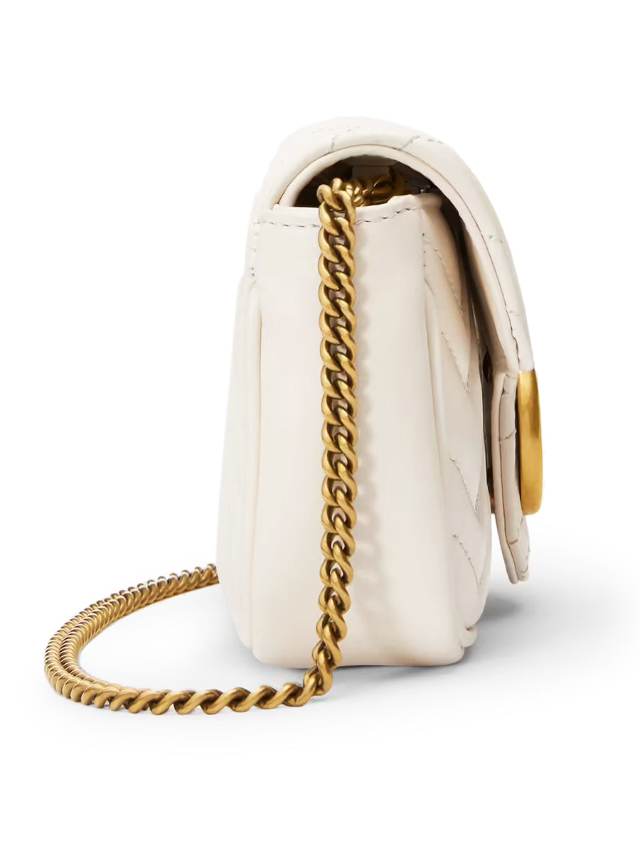 GG Marmont Super Mini MatelassÃƒÆ’Ã‚Â© White Leather Shoulder Bag