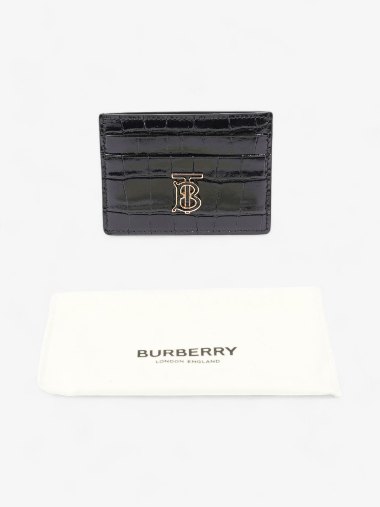 Burberry TB Card Holder Black Embossed Leather