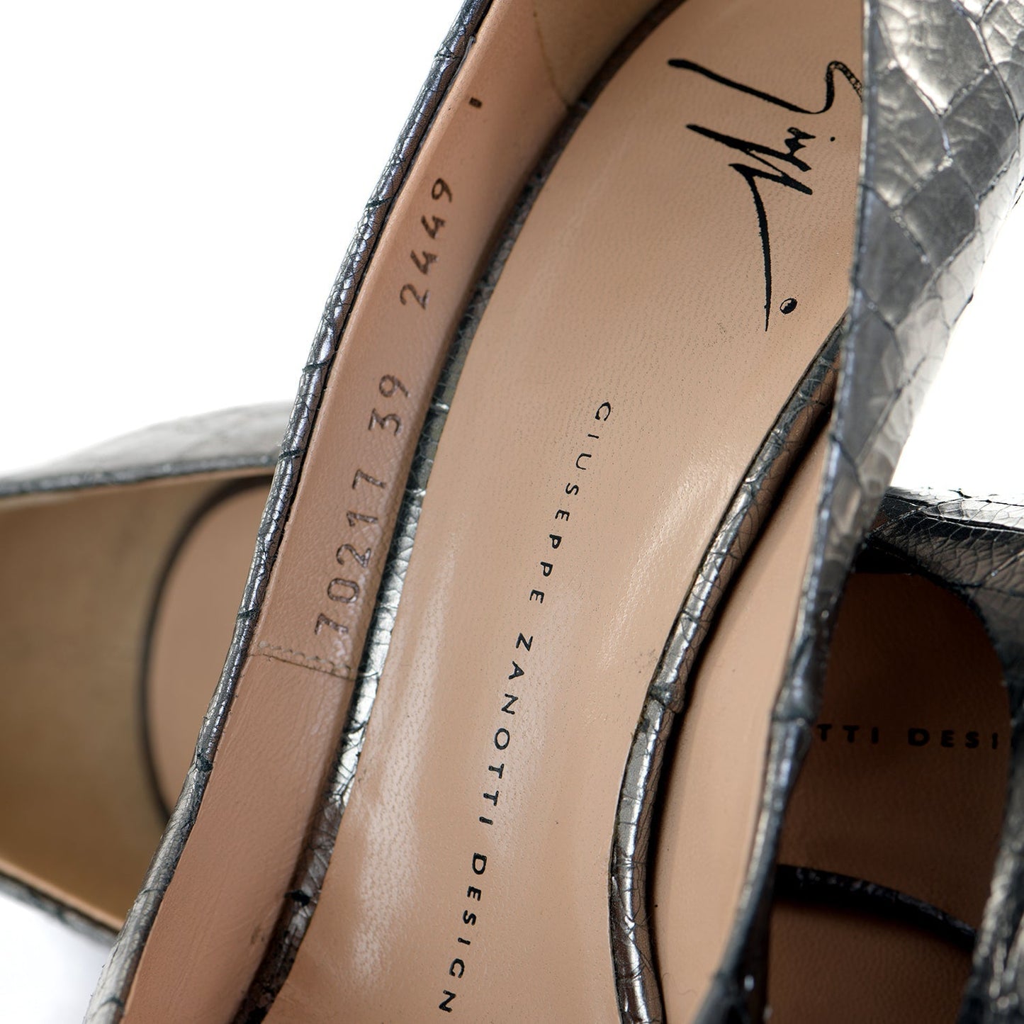 Pewter Croc Effect Peep-Toe Courts