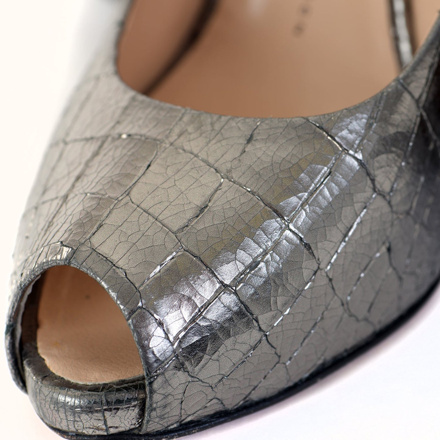 Pewter Croc Effect Peep-Toe Courts