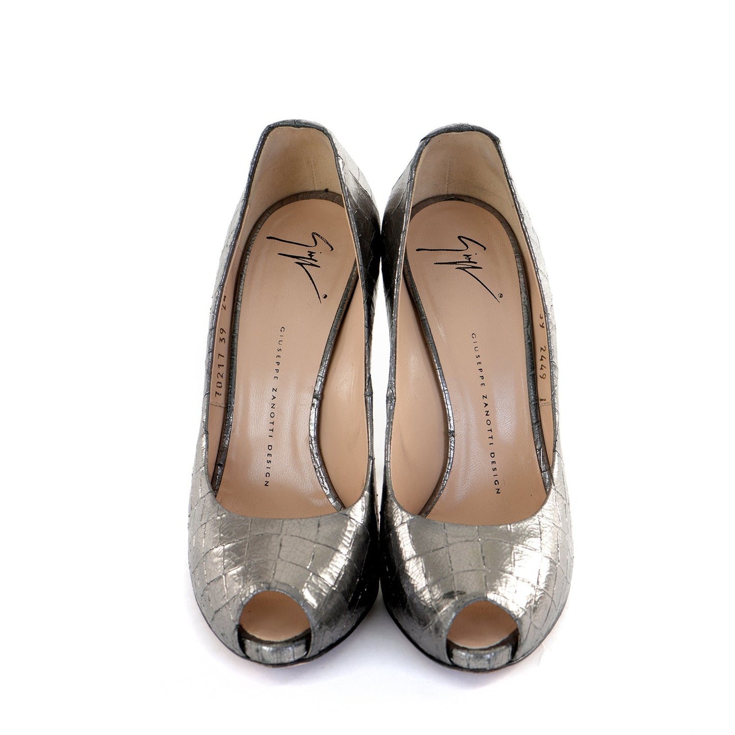 Pewter Croc Effect Peep-Toe Courts