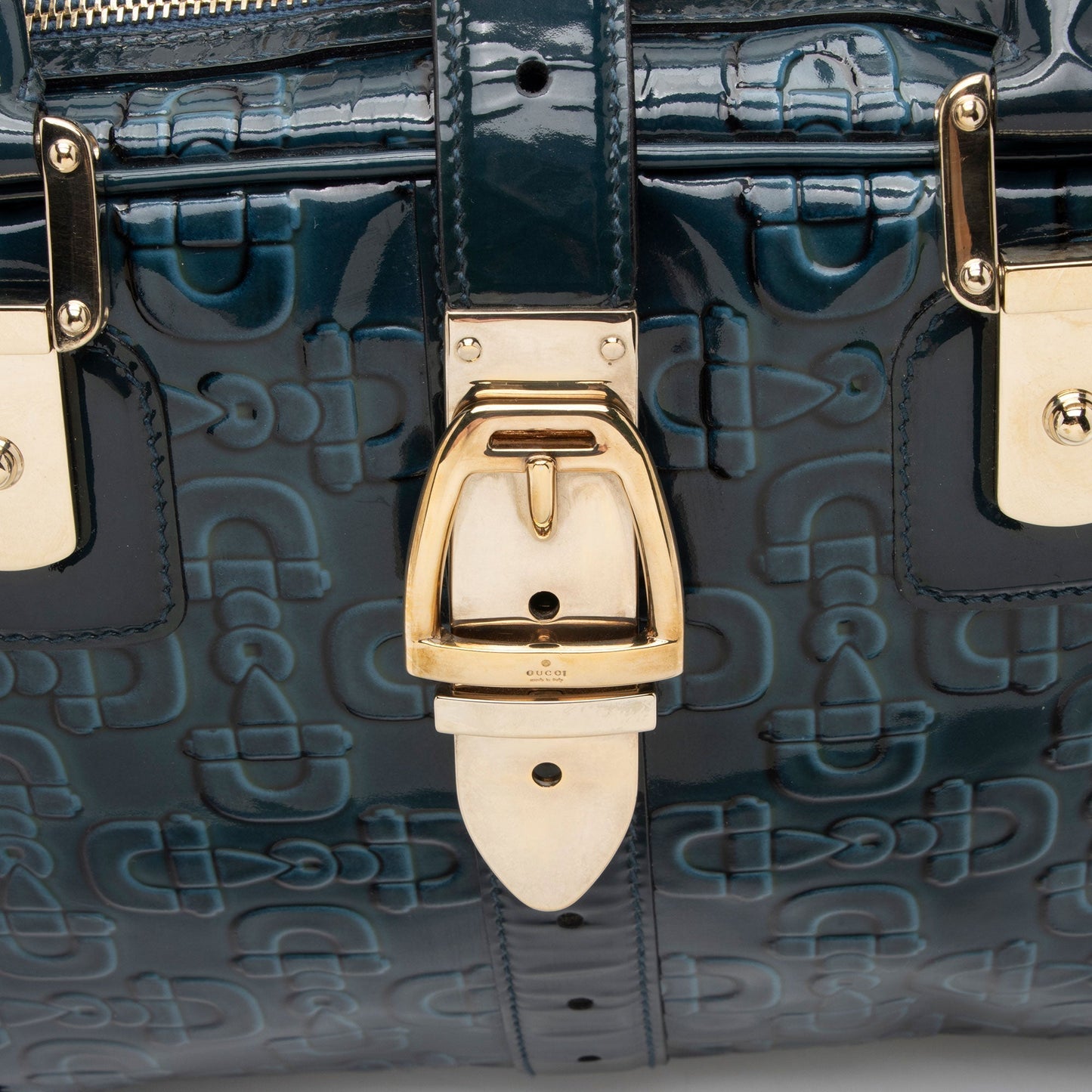 Gucci Embossed Horsebit Patent Leather Satchel (SHF-YEYjof)