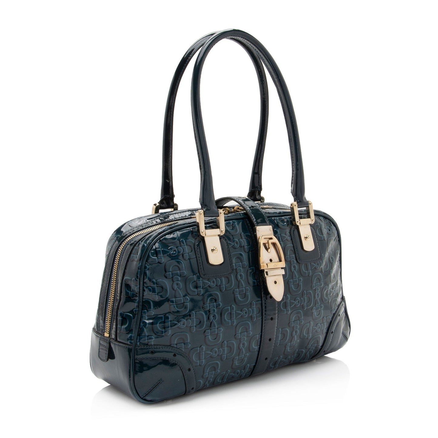 Gucci Embossed Horsebit Patent Leather Satchel (SHF-YEYjof)