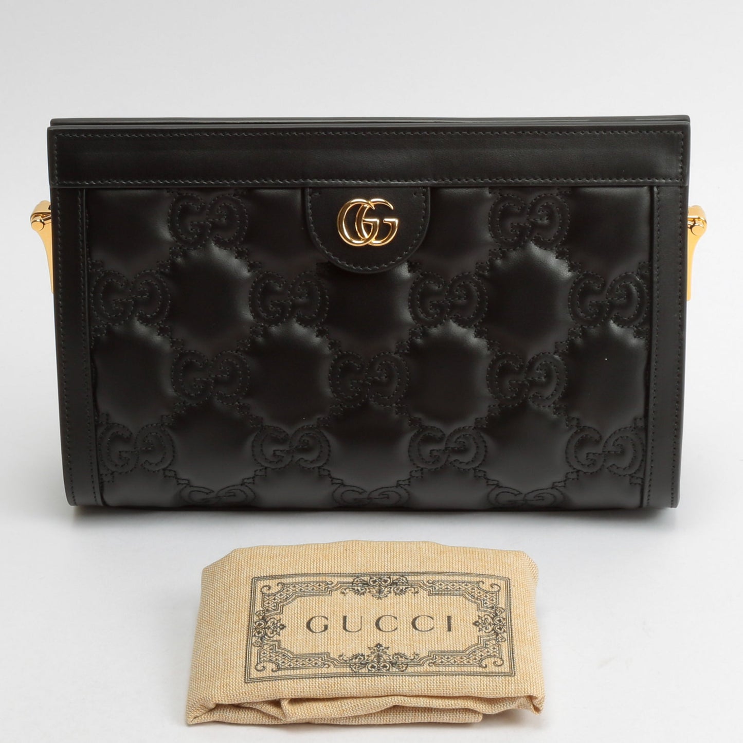 GUCCI GG MatelassÃ© Small Clutch On Chain-Black