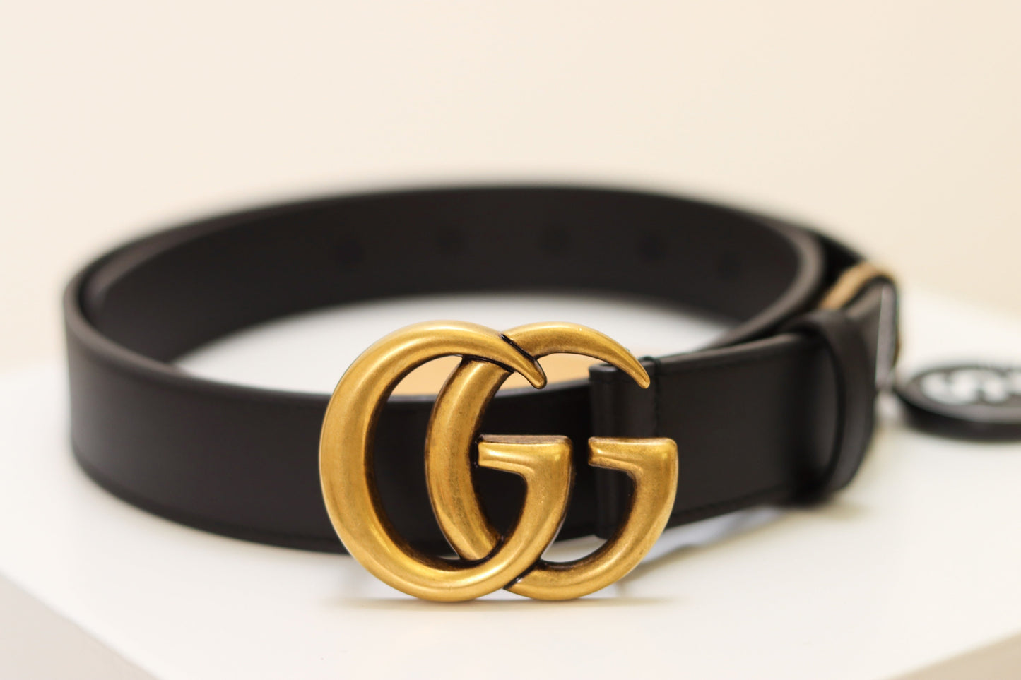 Gucci Black Leather Belt With Marmont Double G Buckle, Brand New