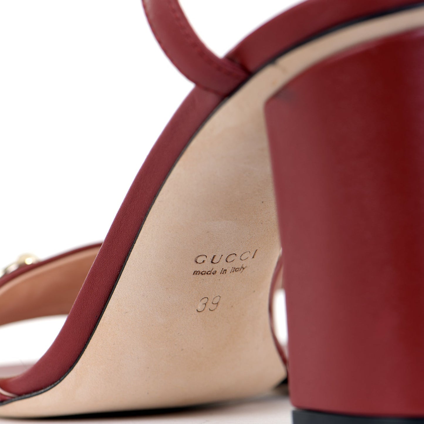 Burgundy Horsebit Block Heel Sandals