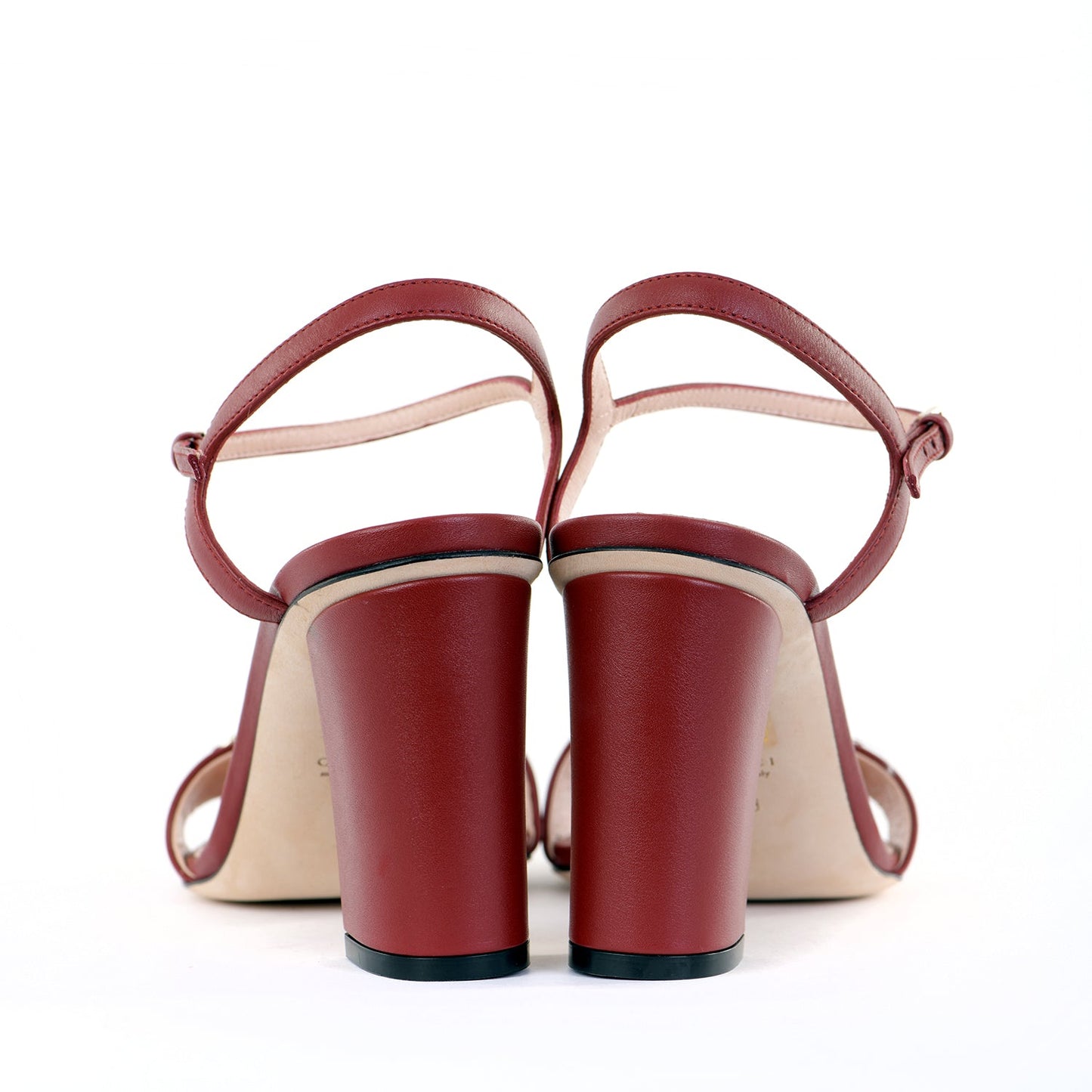 Burgundy Horsebit Block Heel Sandals